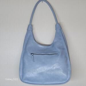 Light Blue Purse Faux Leather Braided Handle Magnetic Snap